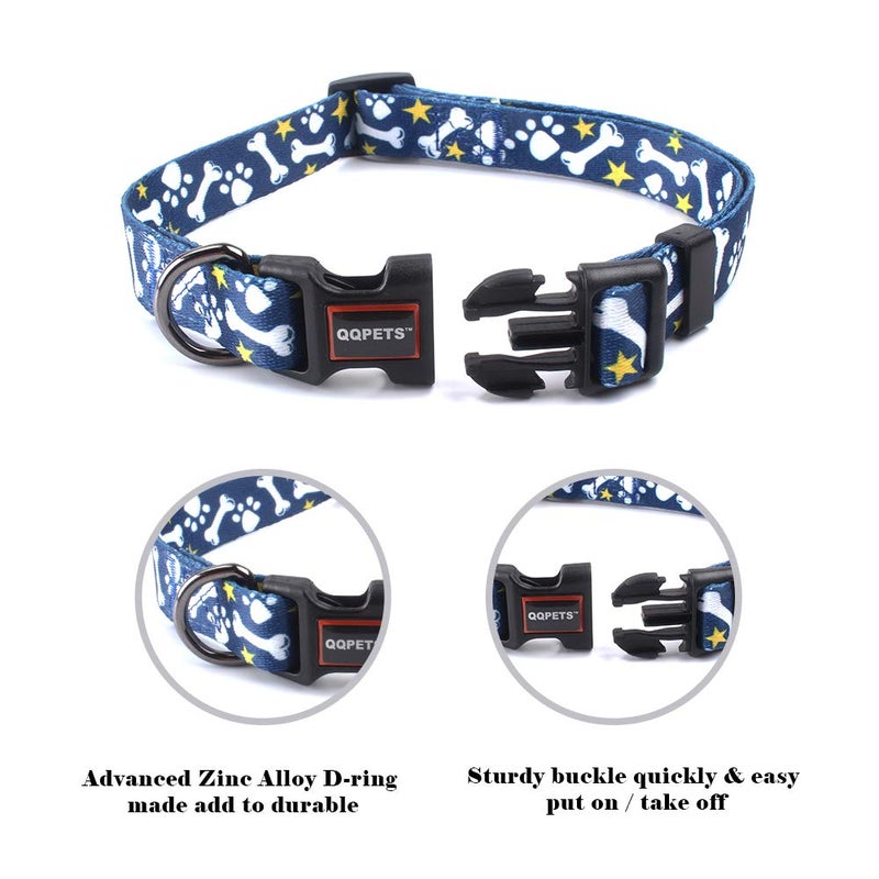 QQPETS Adjustable Soft Dog Collar: Print Flower Pink Multicolor Cute Patterns for XS Small Medium Large Pet Girl Boy Puppy Walking Running Training (L, Bone) - Image 2